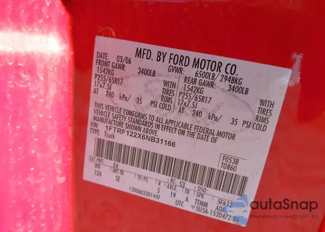 2006 Ford F-150 Stx/Xl/Xlt из США, поврежденный, VIN 1FTRF122X6NB31166